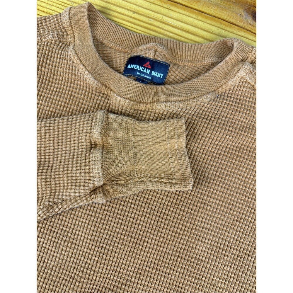 American Giant Mens M Waffle Knit Thermal Heavy Thick Base Layer Burnt Orange